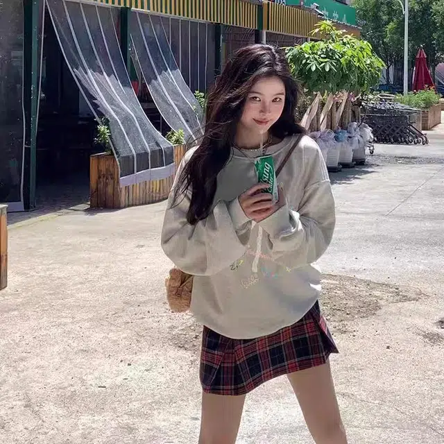 邓大喵 美式复古卡通圆领女春秋设计感小众慵懒宽松上衣加绒加厚外套卫衣 女款