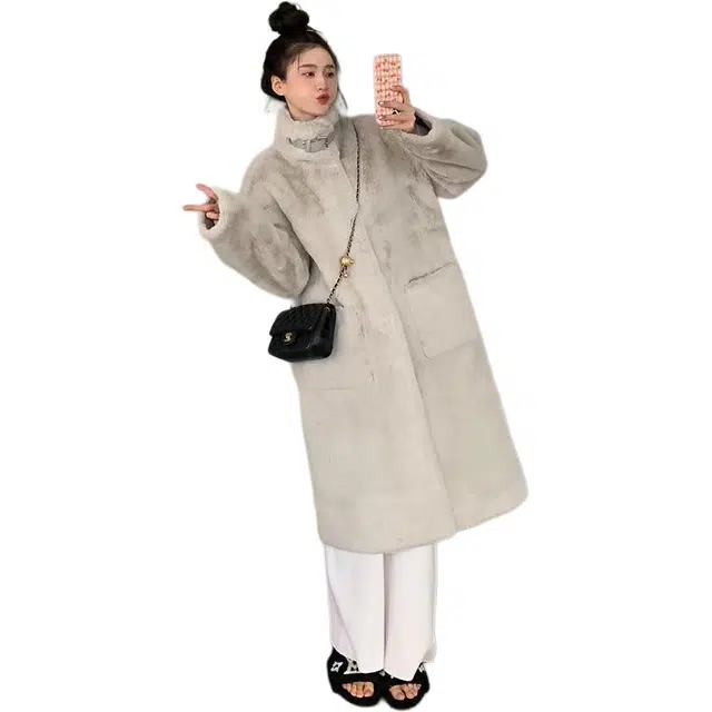 邓大喵 皮毛一体貂绒大衣女秋冬韩版仿水貂中长款毛毛外套厚皮草 女款