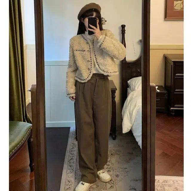 邓大喵 小香风仿羊羔毛毛短外套女秋冬季小个子宽松保暖加厚毛绒上衣皮草 女款