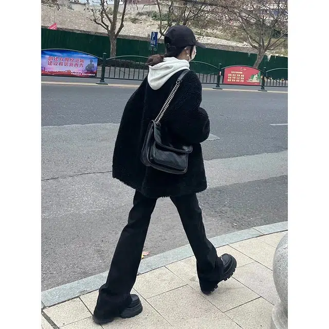 邓大喵 颗粒绒皮毛一体羊羔毛外套女中长款冬季保暖环保大衣皮草 女款