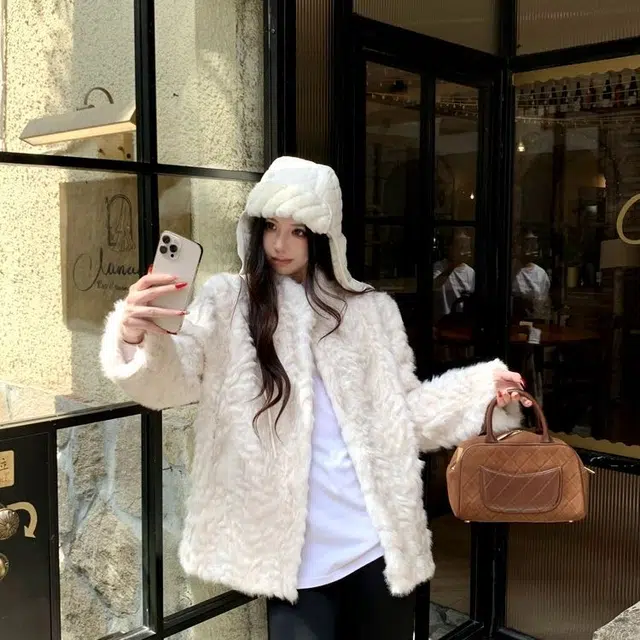 邓大喵 皮毛一体立领环保毛毛外套女冬加厚气质高级感中长款大衣宽松秋冬穿搭皮草 女款