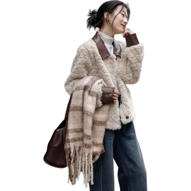 邓大喵 韩版小香风羊羔毛毛毛外套女高级感加厚环保短款上衣皮草 女款