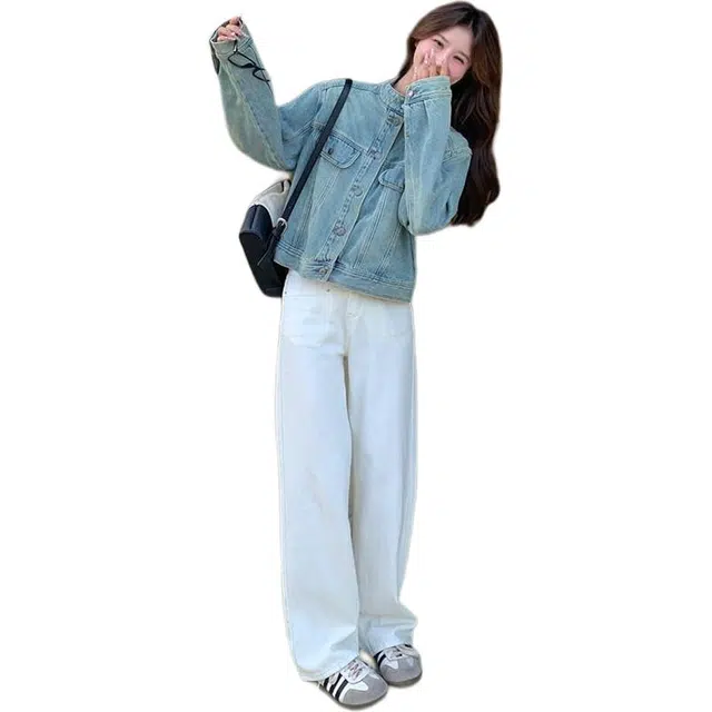 邓大喵 女春秋韩系简约经典美式百搭小个子夹克上衣牛仔外套 女款