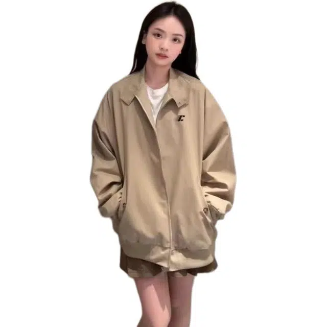邓大喵 美式复古外套百搭春秋宽松工装学生小个子休闲上衣潮夹克 女款