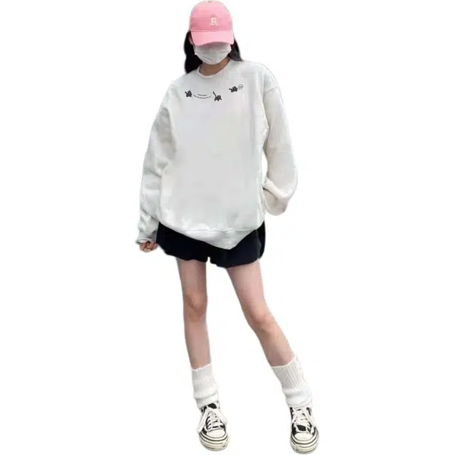 邓大喵 韩系宽松显瘦设计感通勤卡通圆领长袖卫衣 女款