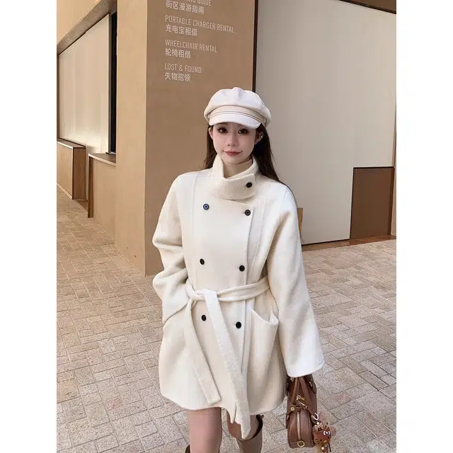 邓大喵 呢子毛呢气质外套秋冬季小个子双排高级立领韩版大衣 女款