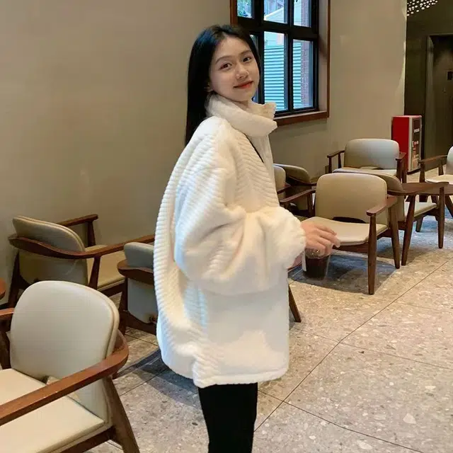 邓大喵 秋冬外套女洋气立领外穿仿羊羔绒加厚宽松兔毛毛大衣皮草 女款