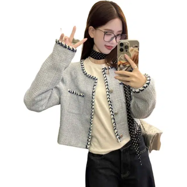 邓大喵 小香风外套女秋装流行法式高级感气质名媛风短款上衣夹克 女款