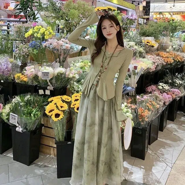 邓大喵 新中式长袖开衫吊带细腰半身裙裙装套装 女款