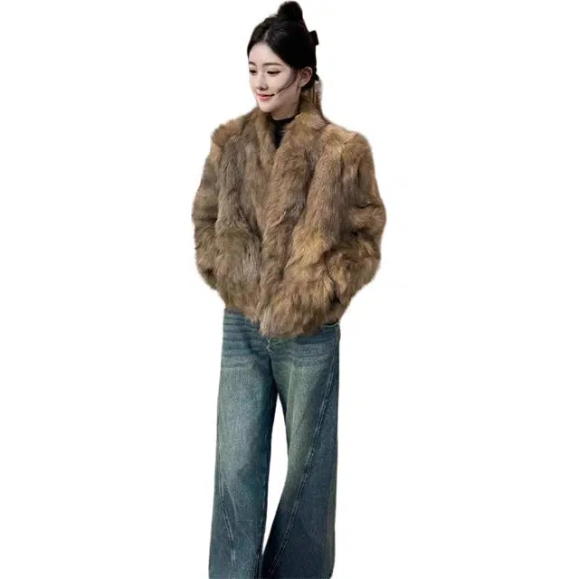 邓大喵 高级环保狐狸毛皮外套美拉德冬季加厚毛毛短款皮草 女款