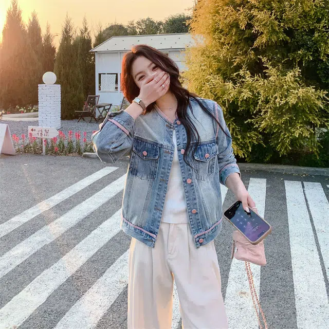 邓大喵 描边女春秋短款小个子高级感独特设计感流行牛仔外套 女款