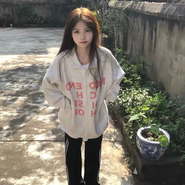 邓大喵 【银狐绒】美式复古字母印花开衫外套女秋冬加绒宽松上衣卫衣 女款