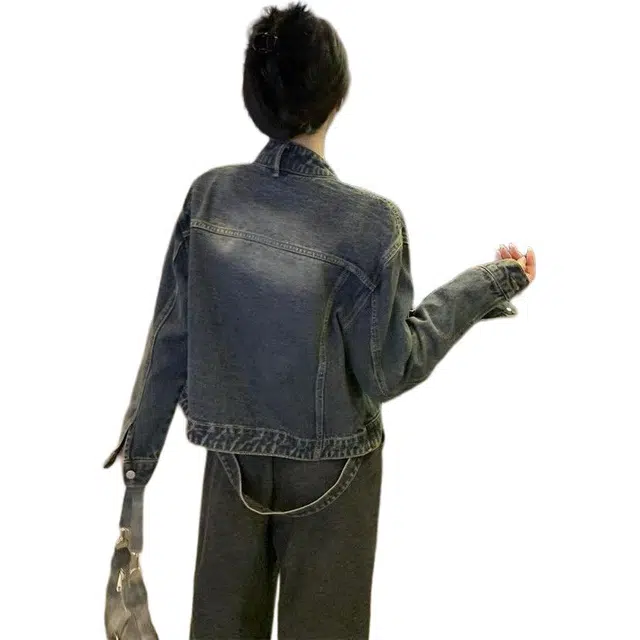 邓大喵 美式复古做旧设计感牛仔外套 女款