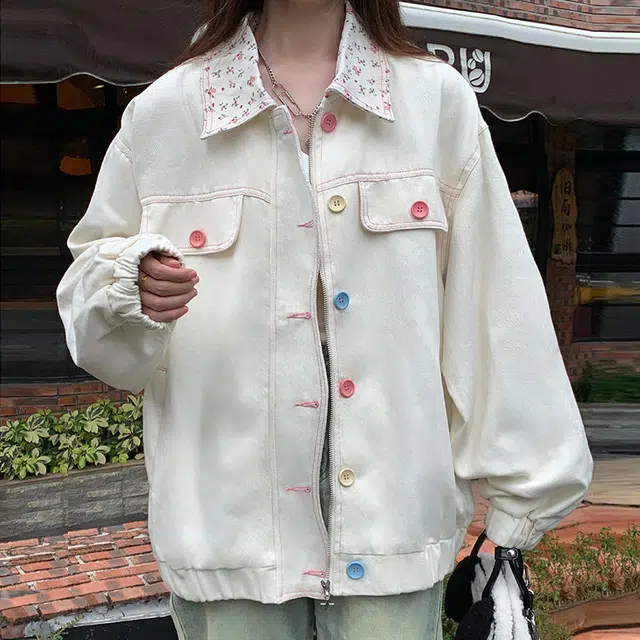 邓大喵 甜美碎花翻领牛仔外套女加厚宽松百搭上衣夹克 女款