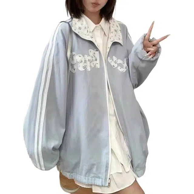 邓大喵 双面穿小碎花外套女秋冬韩系休闲拉链立领开衫夹克棒球服 女款