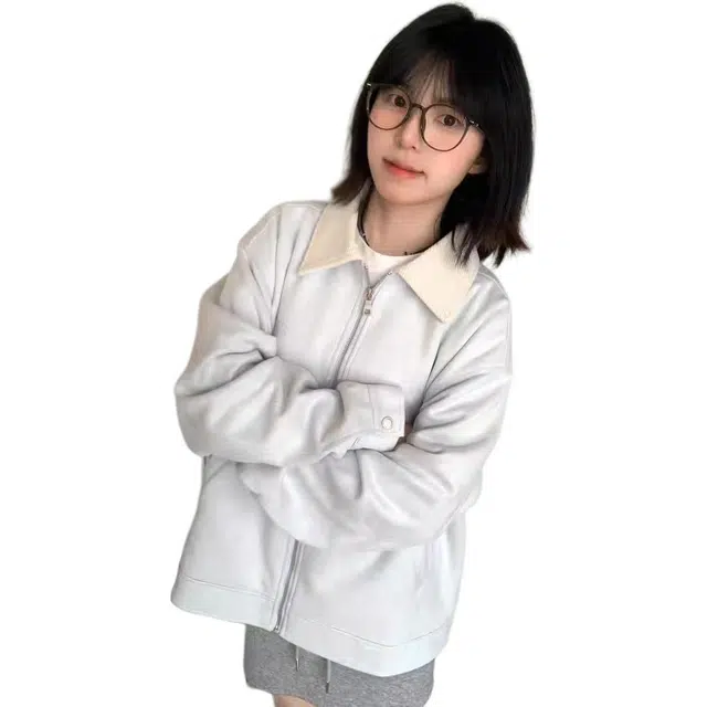 邓大喵 纯色宽松适中翻领长袖夹克外套 女款
