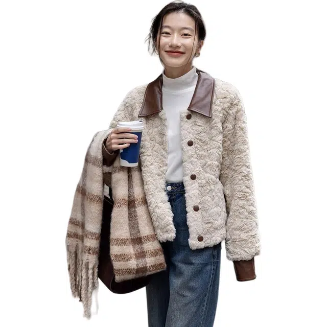 邓大喵 韩版小香风羊羔毛毛毛外套女高级感加厚环保短款上衣皮草 女款