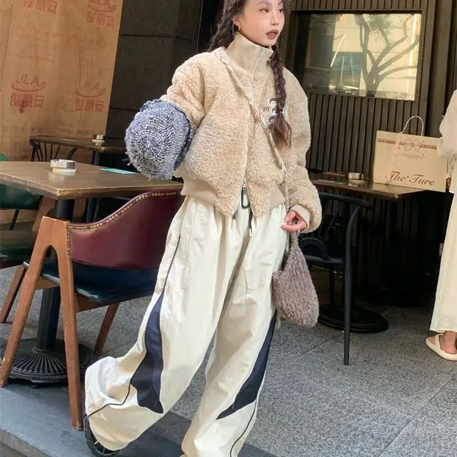邓大喵 韩系翻领毛毛麂皮绒外套女早春拉链加厚皮毛一体保暖夹克棉服 女款