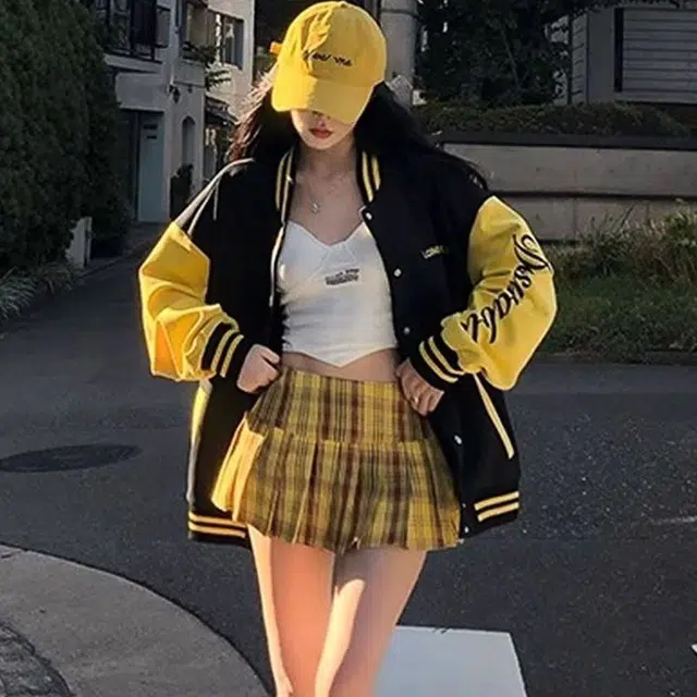 邓大喵 美式刺绣复古外套休闲宽松撞色百搭字母拼接夹克上衣棒球服 女款