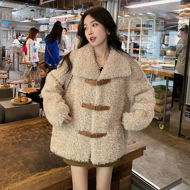 邓大喵 皮毛一体羊羔毛仿外套女中长款羊剪绒大衣冬季皮草 女款