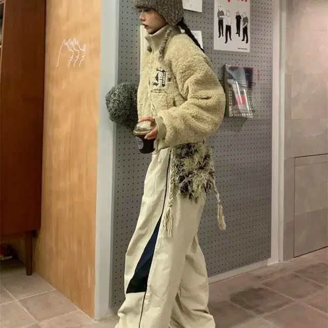 邓大喵 韩系翻领毛毛麂皮绒外套女早春拉链加厚皮毛一体保暖夹克棉服 女款
