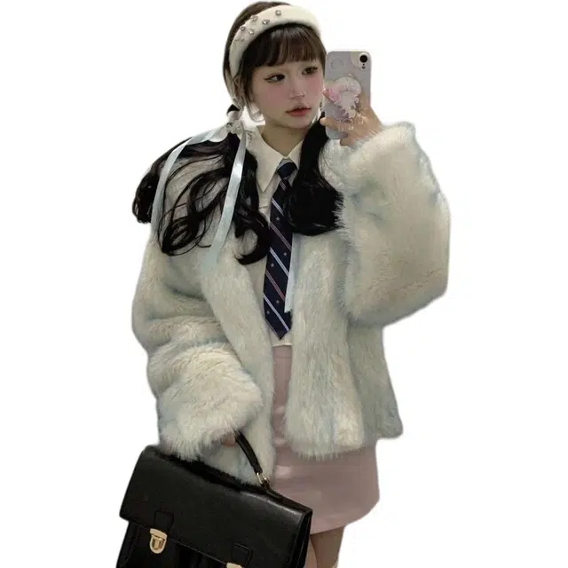 邓大喵 甜美渐变狐狸环保保暖外套皮草 女款