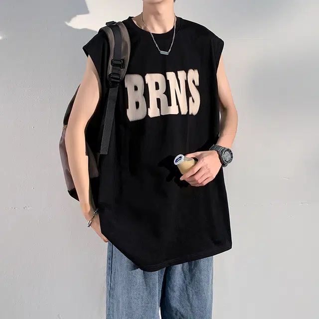 舒适休闲薄款字母印花直筒运动纯棉无袖百搭运动上衣背心 男女同款