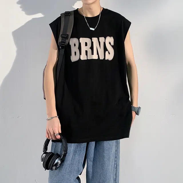 舒适休闲薄款字母印花直筒运动纯棉无袖百搭运动上衣背心 男女同款
