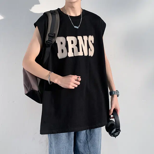 舒适休闲薄款字母印花直筒运动纯棉无袖百搭运动上衣背心 男女同款