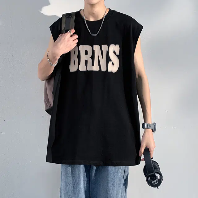 舒适休闲薄款字母印花直筒运动纯棉无袖百搭运动上衣背心 男女同款