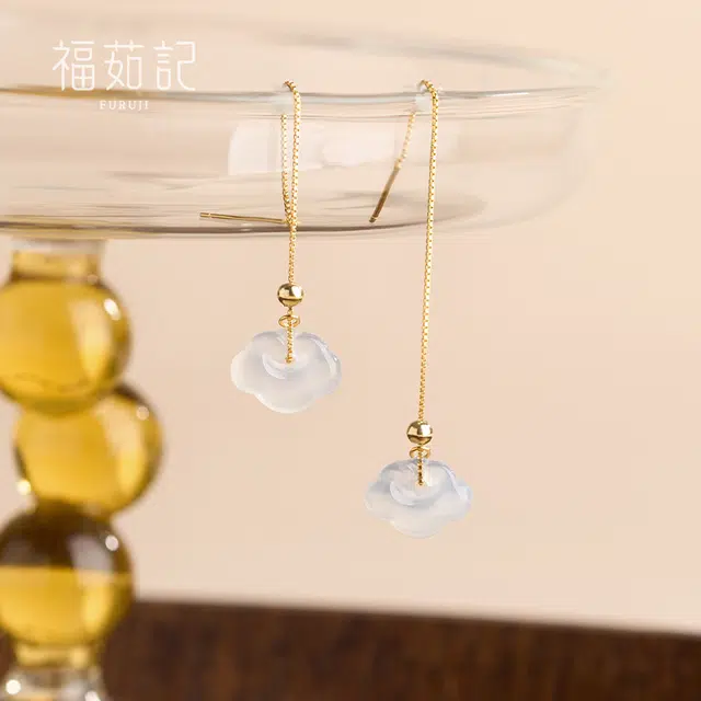 福茹记 【冰莹月澄】如意流苏新中式 #好运 搭旗袍超美 玉髓 耳环 女款