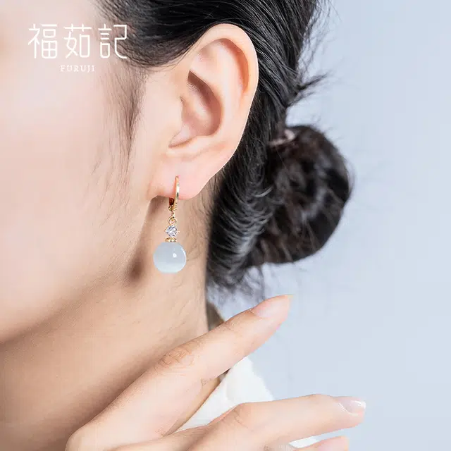 福茹记 极光之境 玻璃猫眼 新中式日常百搭耳坠精致感清冷感超温柔 耳环 耳饰 女款