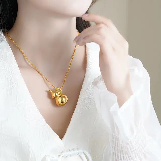 饰福瑞 潮流古法葫芦吊坠 新中式古法国风 小众设计高级精致时尚气质百搭高级感流苏锁骨链好运 合金 项链 男女同款情侣款