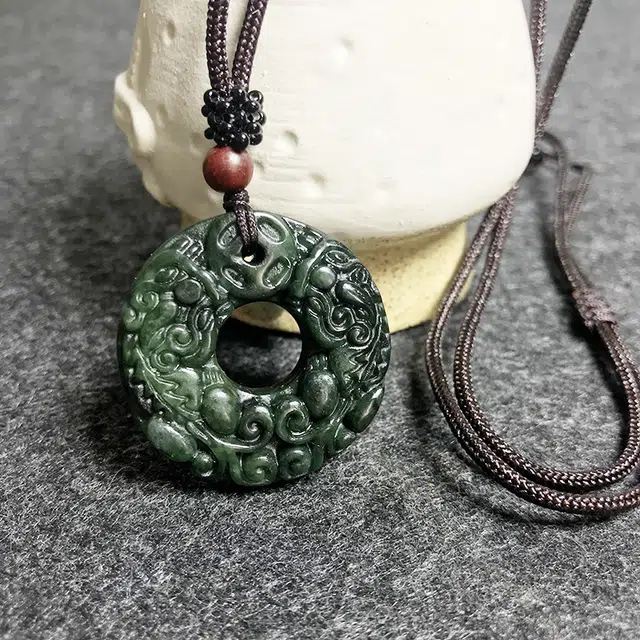 饰福瑞 貔貅平安扣 岫玉（蛇纹石玉） 项链 男女同款情侣款