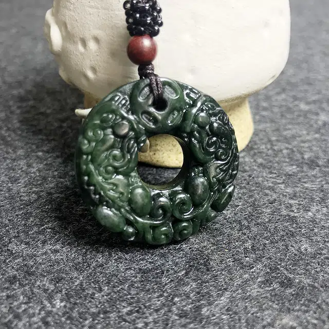 饰福瑞 貔貅平安扣 岫玉（蛇纹石玉） 项链 男女同款情侣款