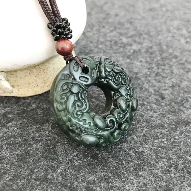 饰福瑞 貔貅平安扣 岫玉（蛇纹石玉） 项链 男女同款情侣款