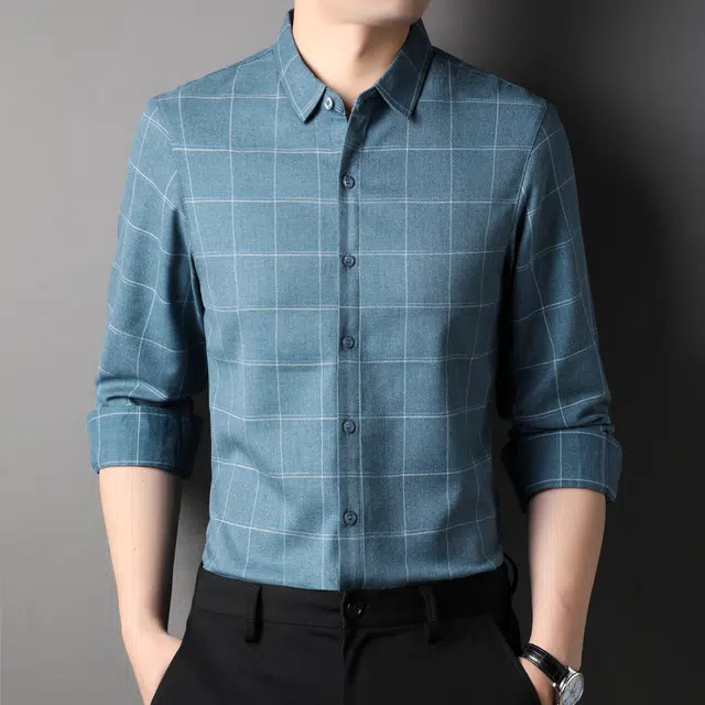 恒源祥 商务休闲潮流格子外套长袖衬衫 男款