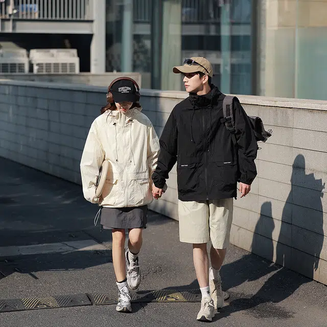 恒源祥 大口袋连帽宽松轻薄纯色简约防晒服 男款