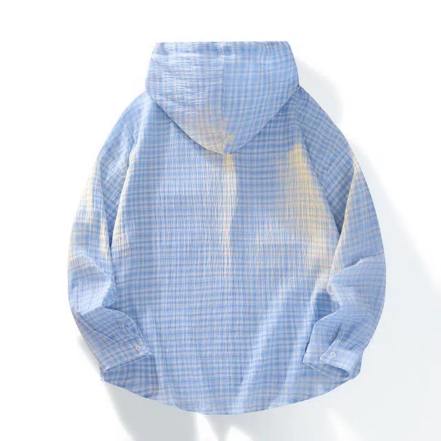 恒源祥 条纹格子薄款透气防晒带帽长袖衬衫 男款