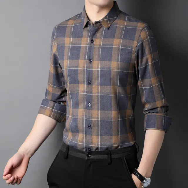 恒源祥 商务休闲格子款长袖衬衫 男款