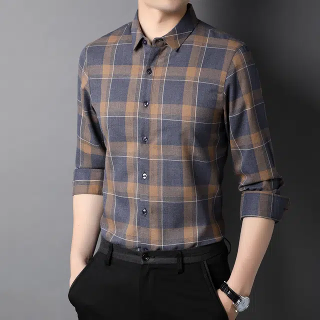 恒源祥 商务休闲格子款长袖衬衫 男款