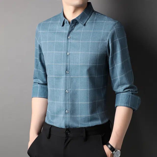 恒源祥 商务休闲潮流格子外套长袖衬衫 男款