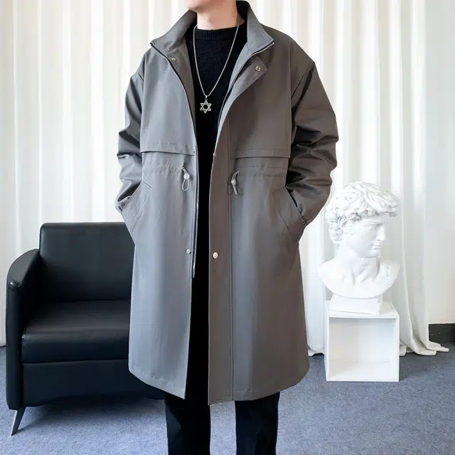 恒源祥 纯色慵懒休闲设计感百搭阔版中长款风衣 男款