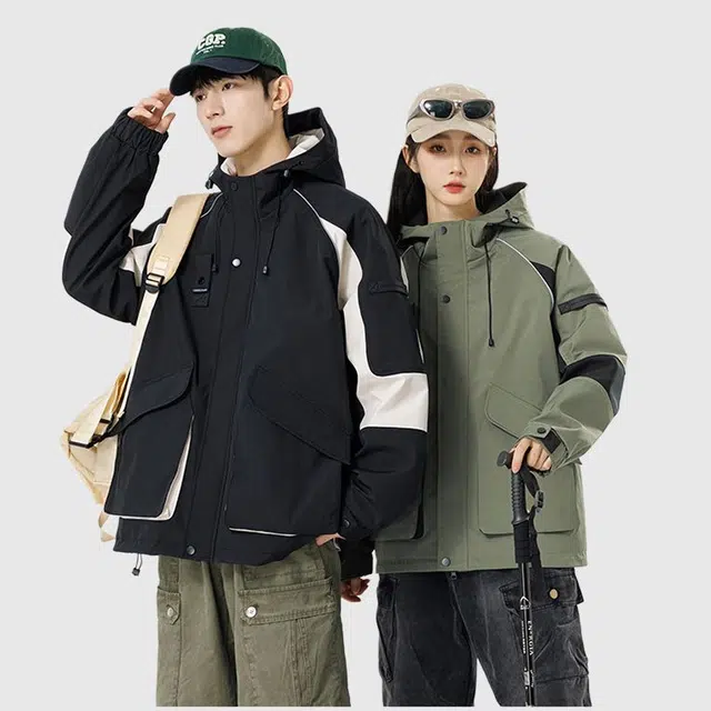 恒源祥 撞色拼接连帽工装大口袋夹克 男女同款