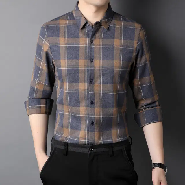 恒源祥 商务休闲格子款长袖衬衫 男款