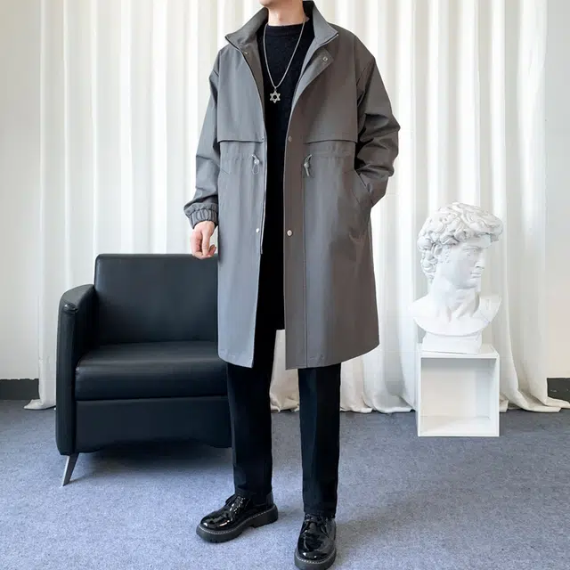 恒源祥 纯色慵懒休闲设计感百搭阔版中长款风衣 男款