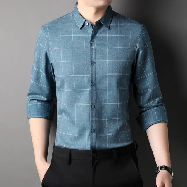 恒源祥 商务休闲潮流格子外套长袖衬衫 男款
