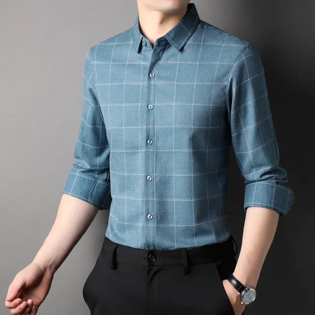 恒源祥 商务休闲潮流格子外套长袖衬衫 男款