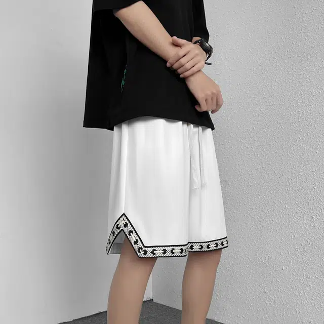 恒源祥 美式撞色织带宽松直筒休闲短裤 男女同款