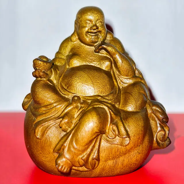 仙作美 小叶桢楠枯木老料整木雕刻布袋弥勒手把件 楠木 木作摆件 男女同款情侣款